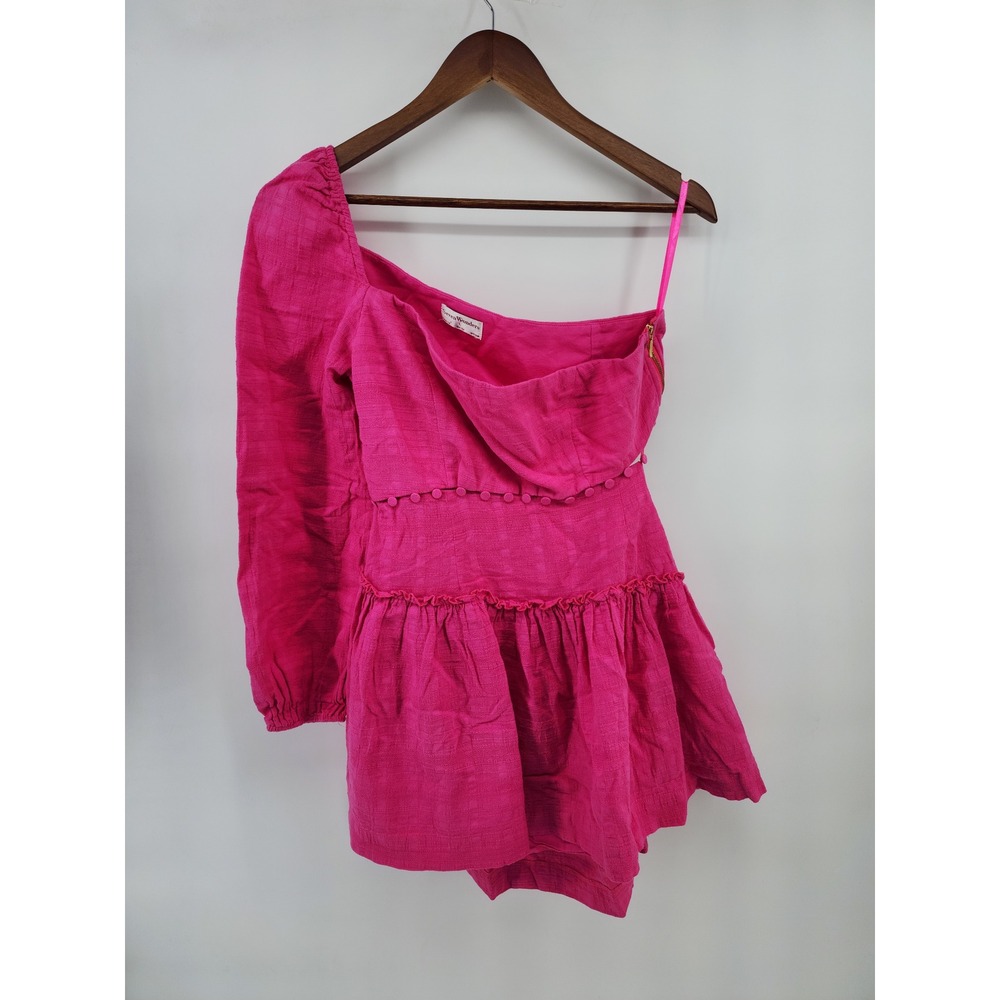 Seven Wonders Hot Pink One Shoulder Ruffle Cotton Top L US 8 - Picture 1 of 7